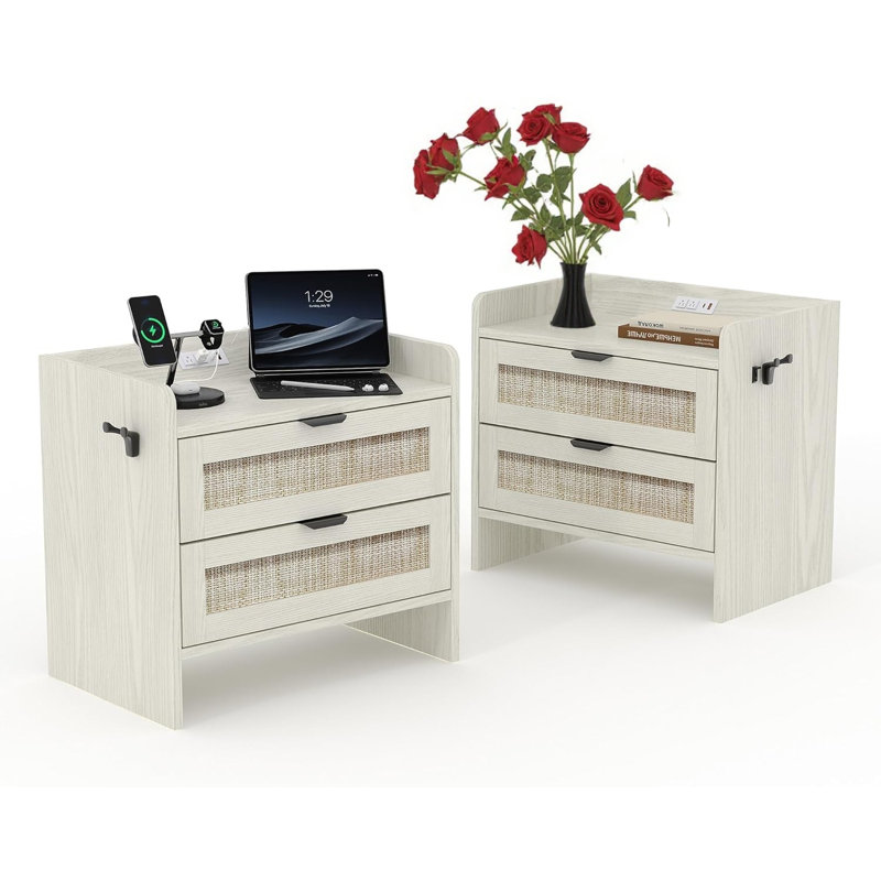 59.9cm W Manufactured Wood Bedside Table, White