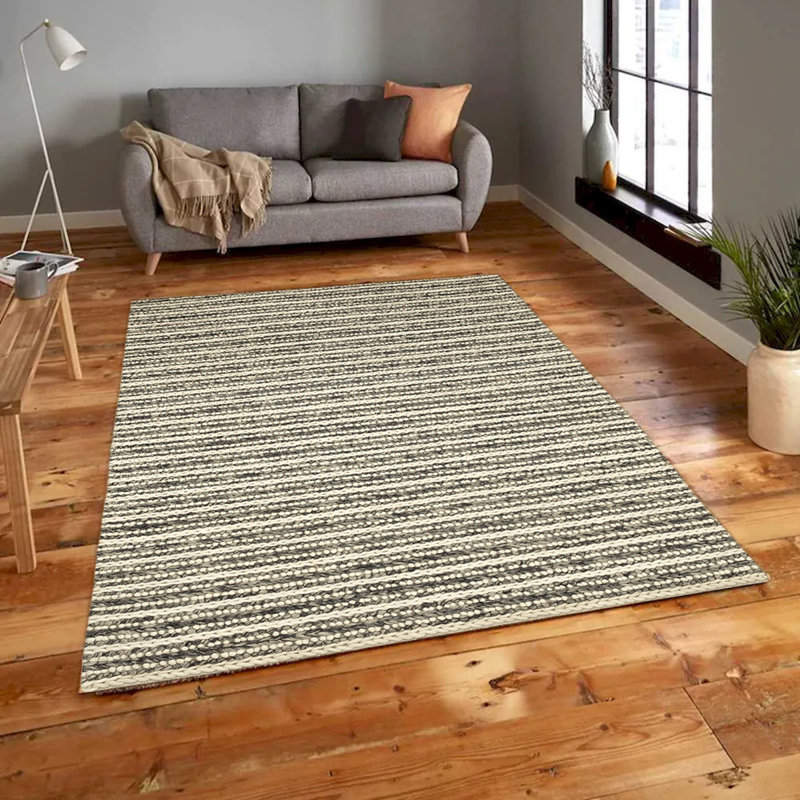 Tapis rayé gris et ivoire Ceinwen, Rectangle de 2 pi x 3 pi