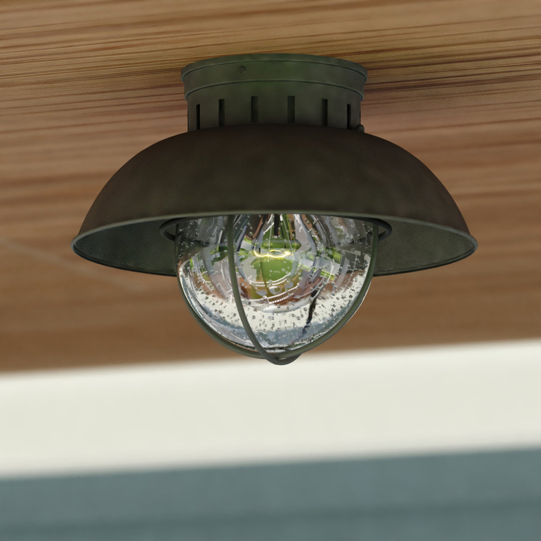 Emestine 1 - Bulb Outdoor Flush Mount Beachcrest Home™ Fixture Finish: Gray
