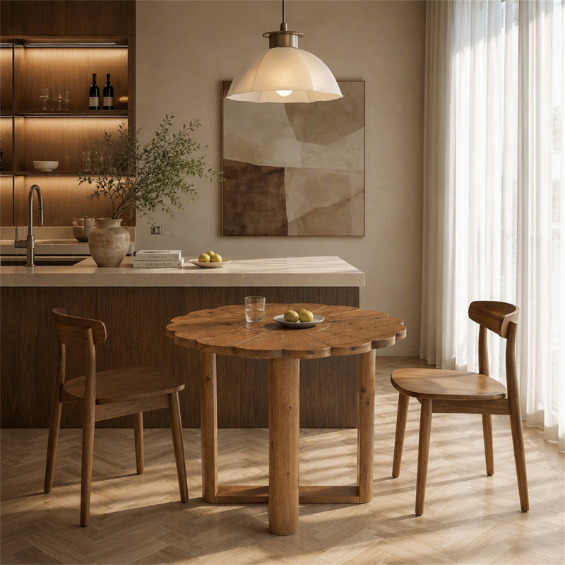 Table de salle à manger ronde 31,5 "en bois massif, table de cuisine pour 2 à 4 personnes