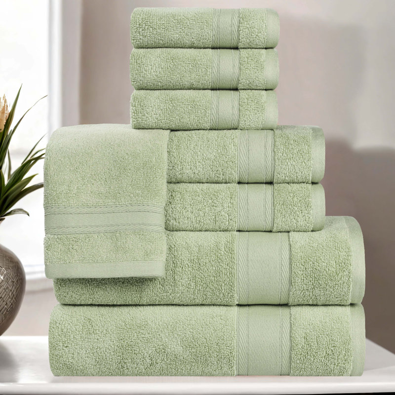 Coton absorbant doux Belmont, Vert, Ensemble de serviettes 8 pièces
