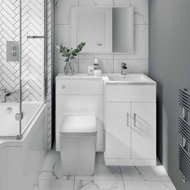 L Shape 105mm Combined Vanity Unit with Toilet Included, White