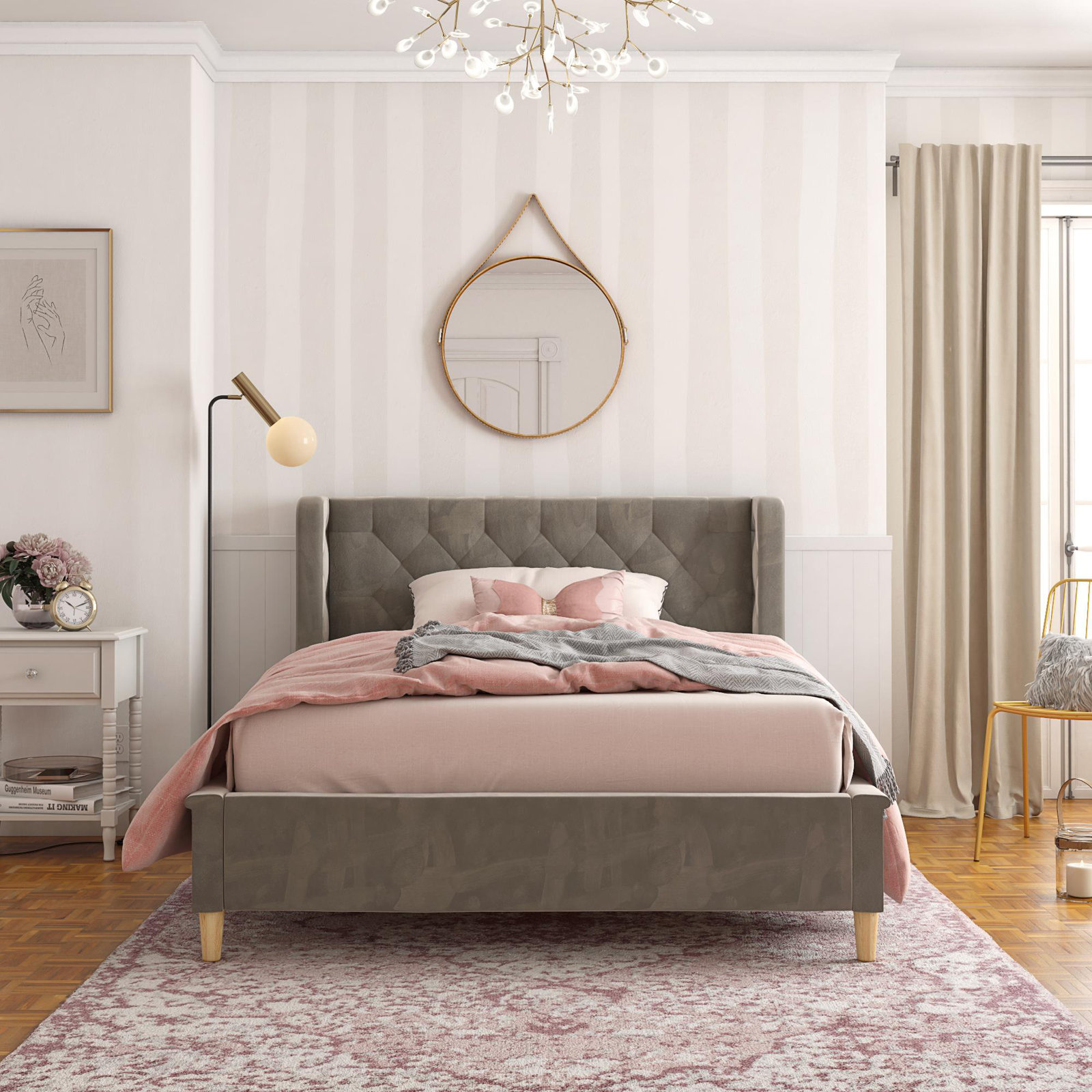 Ambrosia Full Platform Bed, Gray, Full