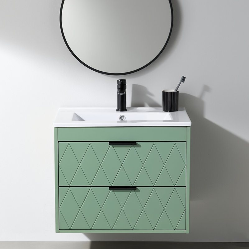 Meuble-lavabo mural vert olive 24 po avec lavabo en céramique