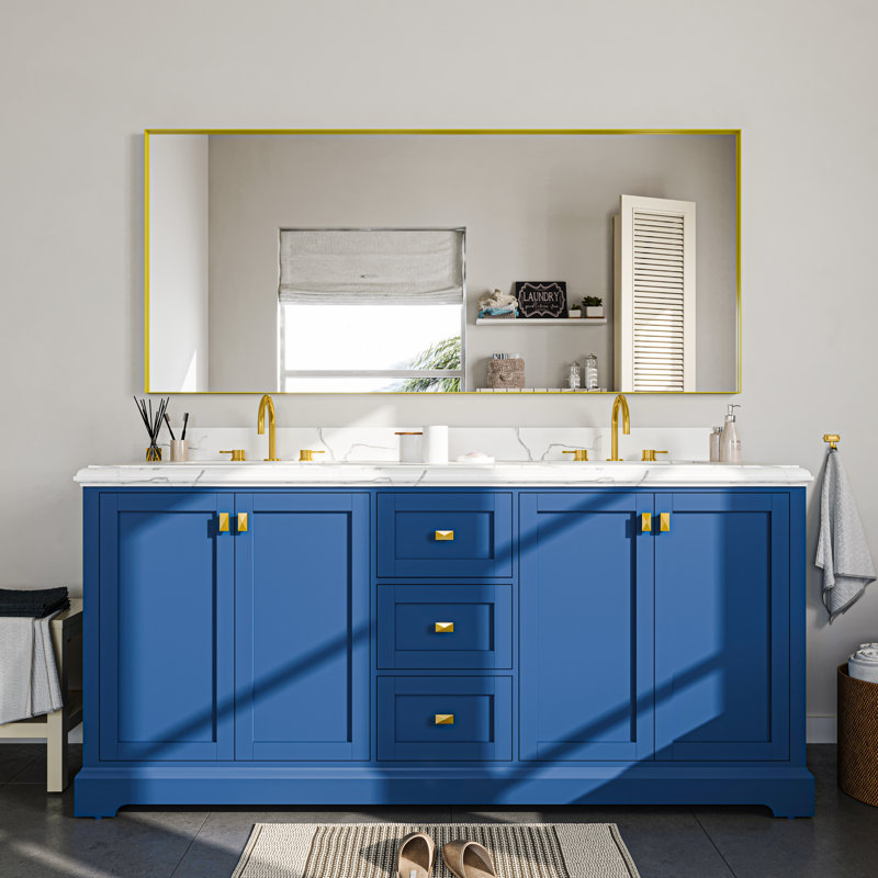 Miroir de salle de bain mural, Doré, 72 po x 32 po