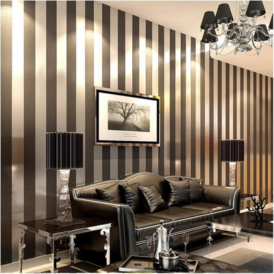 Non-Woven Minimalist Vertical Striped Wallpaper Roll, 20.9"X393" (Black & Gray)