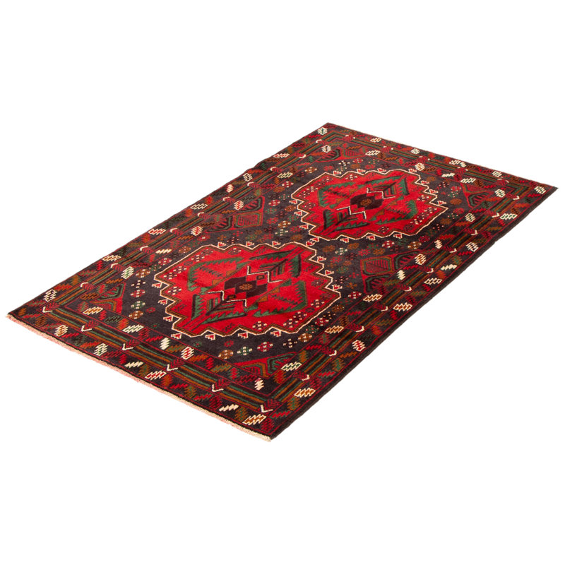 Tapis rouge noué à la main 3 pi 9 po x 5 pi 10 po Teimani