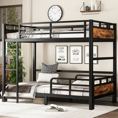 Twin Xl Metal Bunk Bed With Vintage Wood - Colored Look, Separable Into Two Beds, Stable Design, Noise Minimizing Feature Over In Color, Adaptable For Changing Demands, Safe Split, Easy To Build