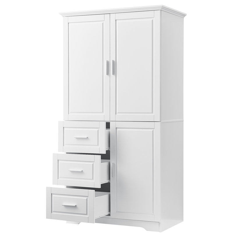 Armoire de rangement haute et large avec portes pour bureau de salle de bain, trois tiroirs
