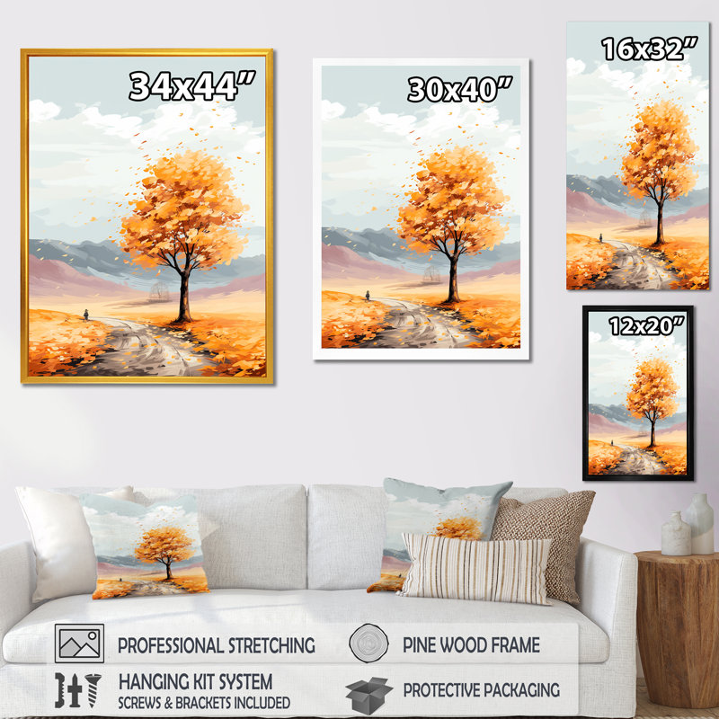 «Orange American Basswood Essence I», art mural arbre, Cadre flottant noir, H 44 po x l 34 po