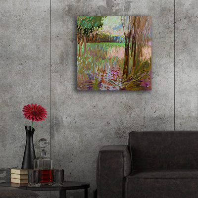 Art mural épique «View from the Roadside» par Jane Schmidt, verre acrylique, 24 po x 24 po