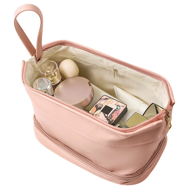 PU Leather；Polyester；PVC；Nylon Zipper Makeup Organiser, Pink