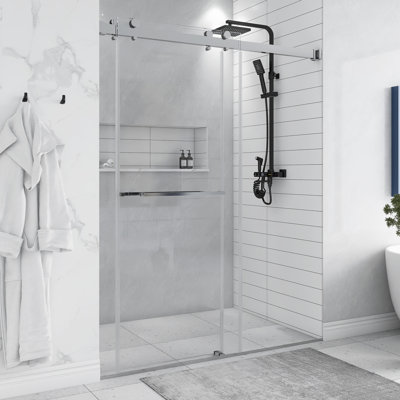 56-60 po. * 76 po. Double porte de douche coulissante sans cadre, 3/8 po (10 mm) d'épaisseur, porte en verre trempé de style GCCG, chrome