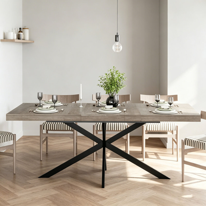 Table de salle à manger rectangulaire de 55,11 po à 70,86 po avec plateau Carole gris avec plaque centrale embossée de même couleur