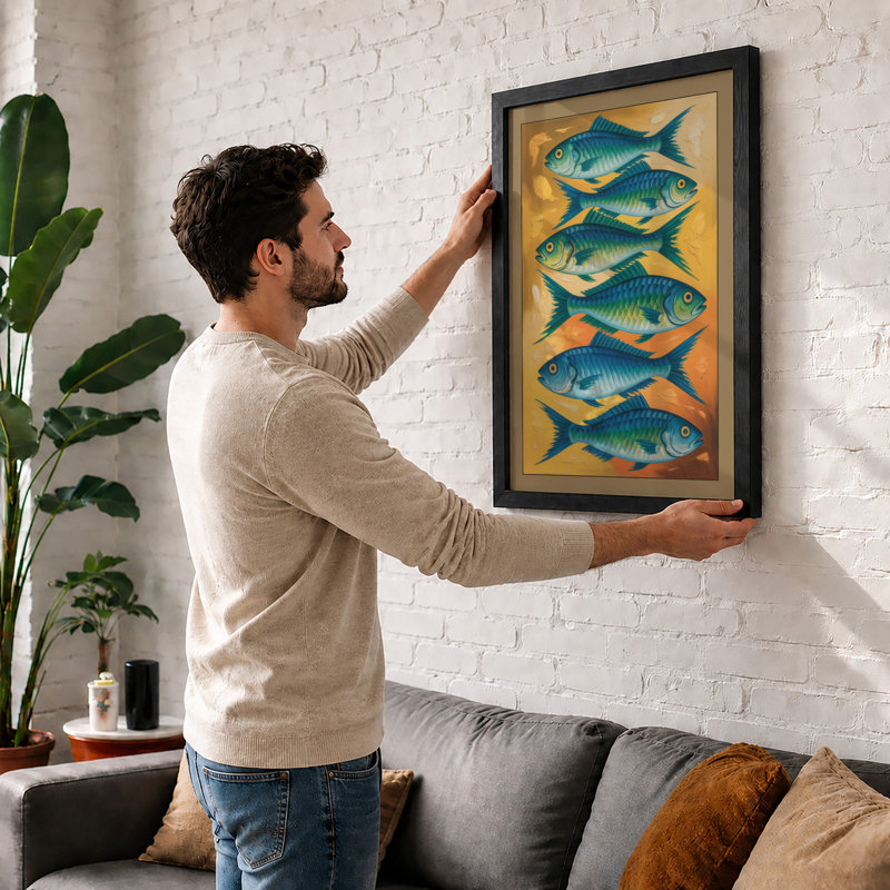 Five Fish Study Botanical - Framed Print, A1 - 84.1 x 59.4 cm, White