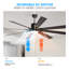 Ventilateur de plafond à DEL 72 po en noyer avec lumière, 8 pales en bois, télécommande, moteur à courant continu réversible - température de couleur réglable pour le salon, la chambre et la salle à manger