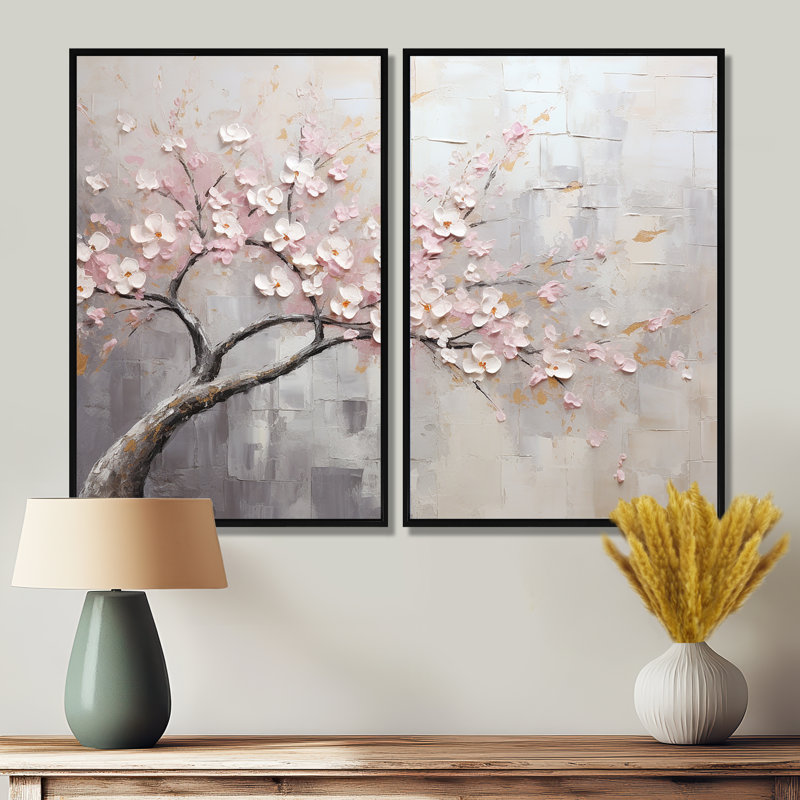 «Blossom Tree Whispers Of Pink I» - décoration murale rose, H 36 po x l 48 po, Noir