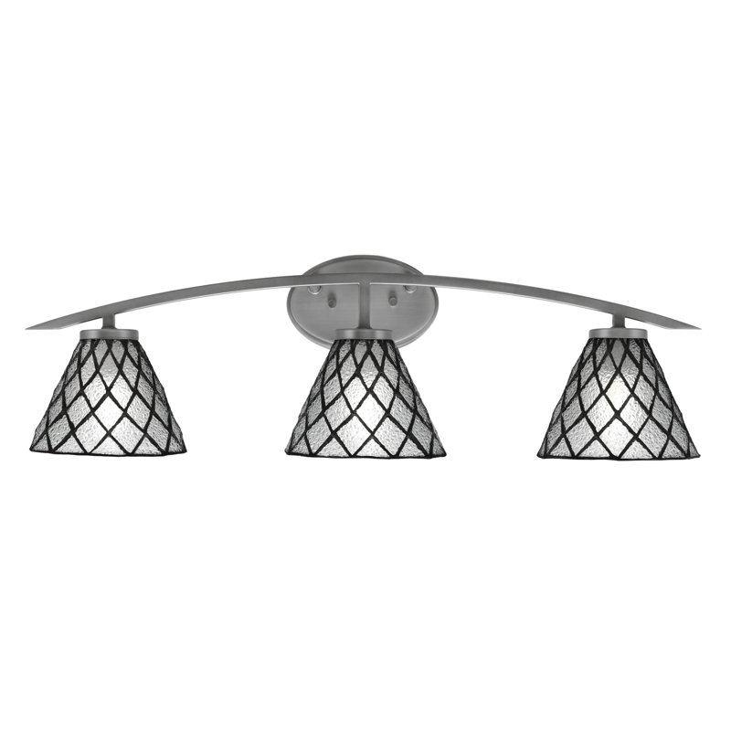 Barre d'éclairage de salle de bain 3 lumières avec verre de glace 7 po Kurve, Argent argent