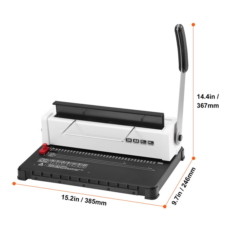 Manual Coil Spiral Binding Machine, 34-Hole Punch for 12 Sheets, Adjustable Binder for Letter/A4/A5 Documents, White and Black ABS Construction