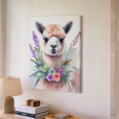 Llama With Floral Wreath Canvasserene Nursery Wall Art Canvas Ready To Hang Gallery Wrapped Home Decor Modern Design Premium Quality