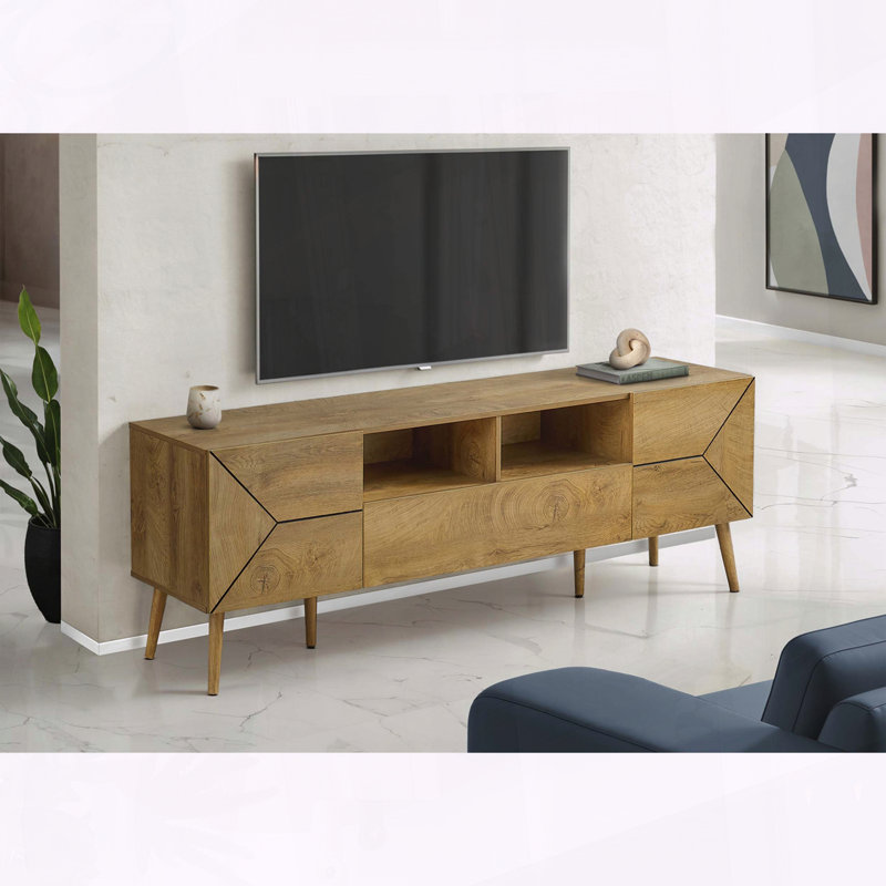 Meuble télé 72 po Mid-Century avec tiroir et armoires de rangement, Noyer