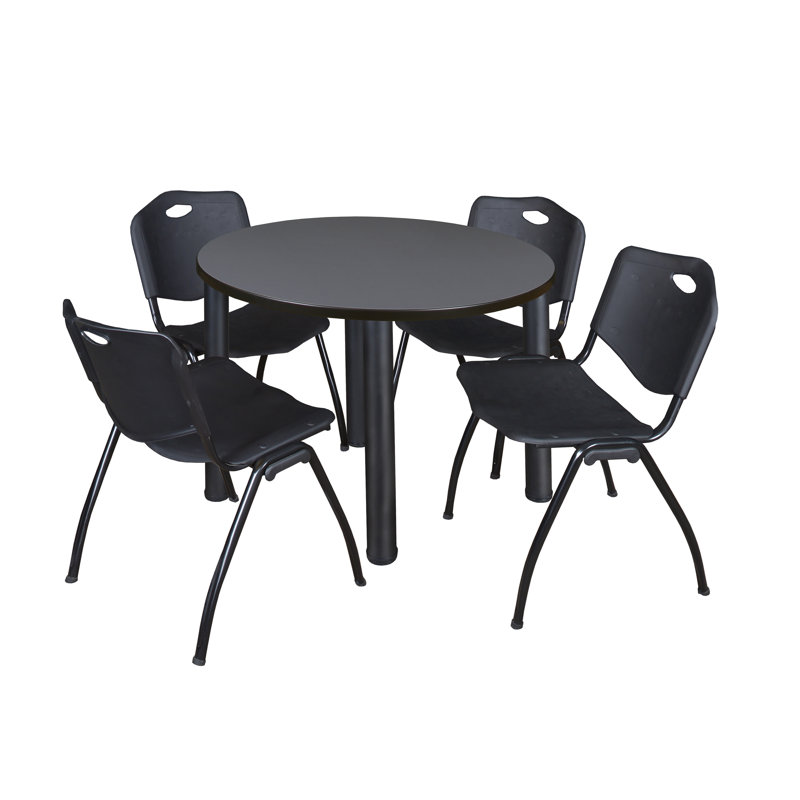 Plateau de table Kee, 4 chaises empilables, Noir, Gris, 29" H x 42" W x 42" D