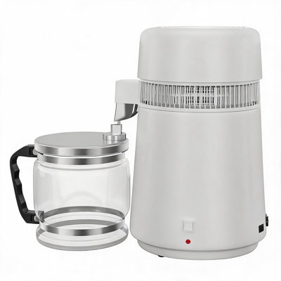 Enjyam 4L Countertop Water Distiller, 750W Pure Water Maker with Auto Shut-Off – 304 Stainless Steel & Glass Pitcher – Removes Impurities for Home & Office – White (No Handle)