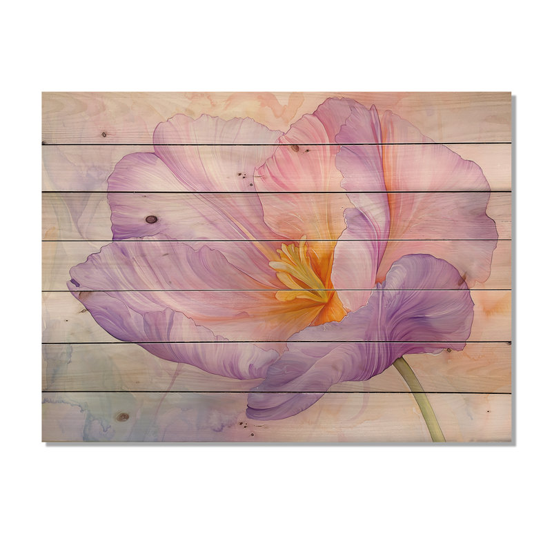 Fleur d'été de tulipe mauve I - Impression sur bois mauve traditionnelle sur bois de pin naturel