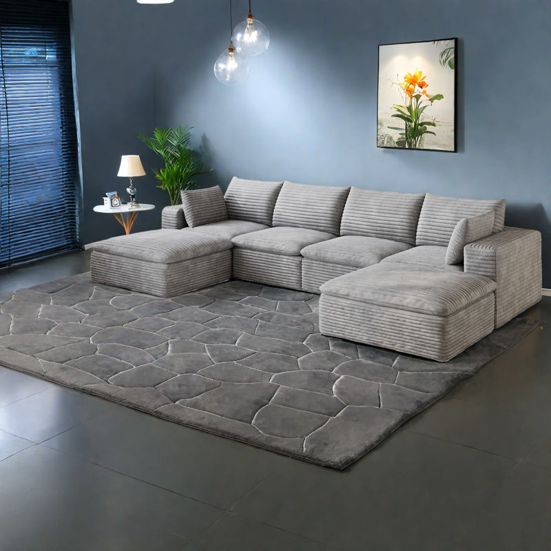 Canapés à compression, canapé modulaire en velours côtelé de 134 pouces pour maison moderne