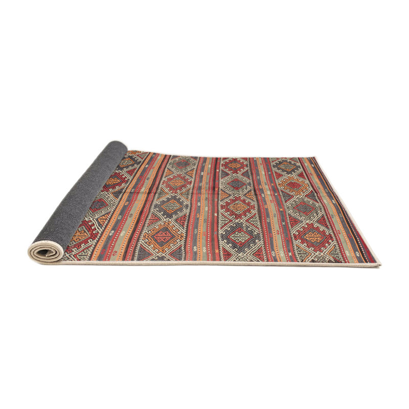 Tapis contemporain rouge / orange / vert, Rond 6 pi