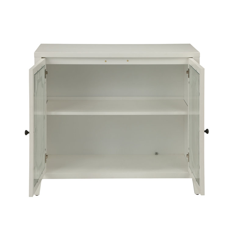 Console blanche - Table rectangulaire à 2 portes avec compartiment en verre et tablette