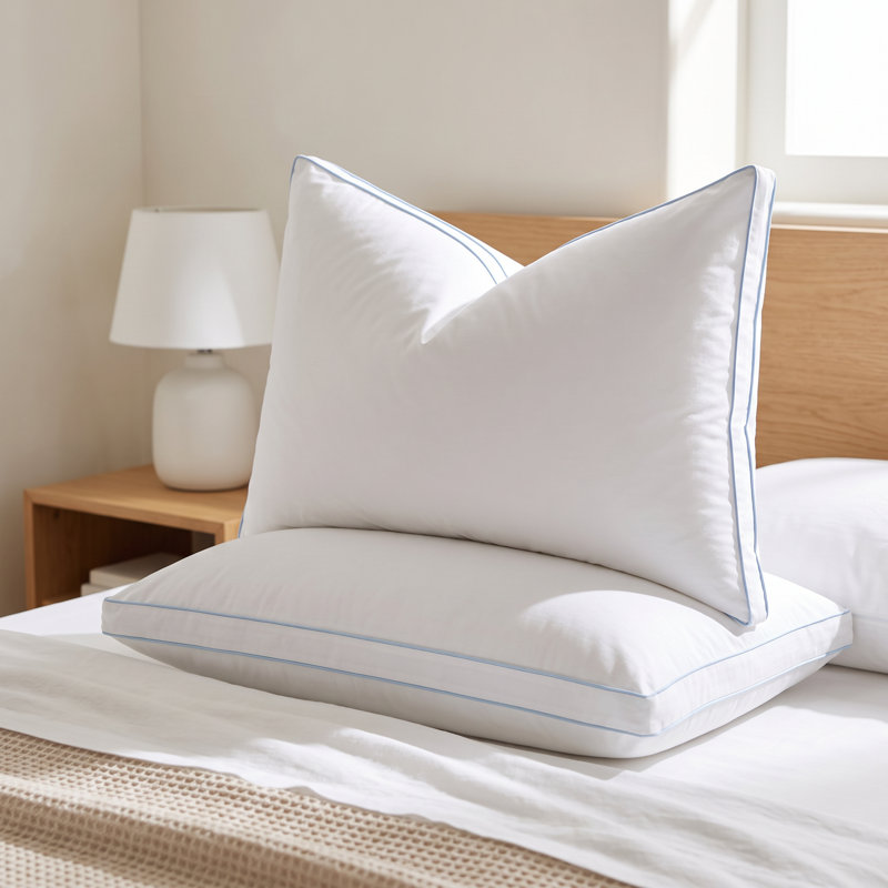 Luxury Thick Side Goose Feather Pillows With Cotton Cover, Plush Support Medium Pillow, King