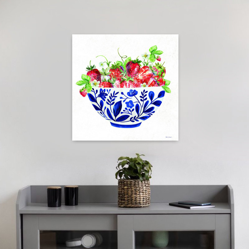 Art mural abstrait bol de fraises, H 18 po x l 18 po