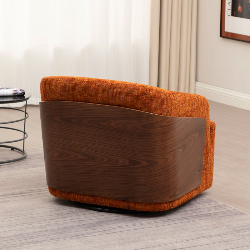 Broderic Swivel Barrel Chair, Orange Linen