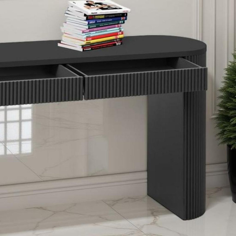 Enchanting Pine Veneer Console Table – Elegant Entryway Statement Piece with Curved Legs & Hidden Storage, Black