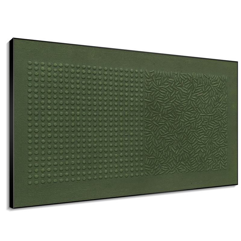 Très grande reproduction d'art sur tissu - Motif géométrique minimaliste moderne abstrait vert pour la décoration d'œuvres de salon ou de chambre à coucher - «Assemblage requis du cadre (cadre non fini)»