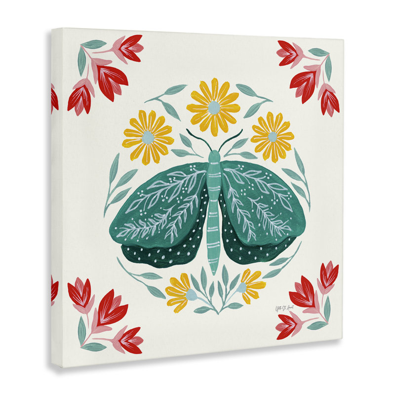  «Green Folk Butterfly», art mural sur toile par Yvette St. Amant, H 36 po x l 36 po