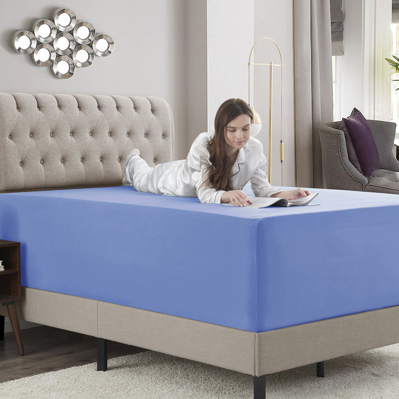 Empyrean Bedding Extra Deep Pocket Solid Fitted Sheet, Twin Fitted Sheet, Calm Blue