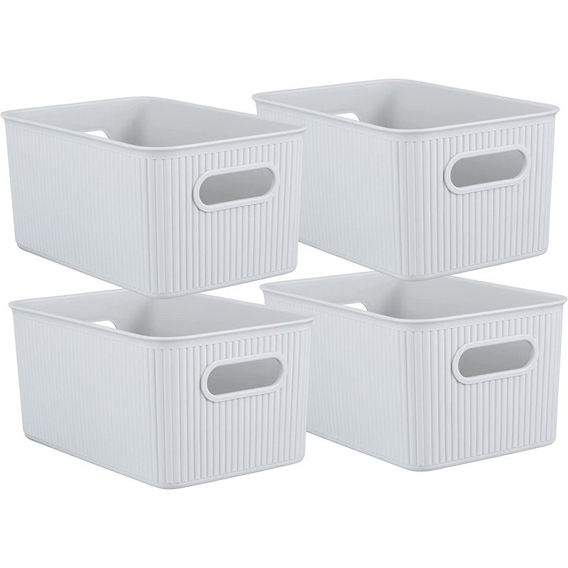 Paniers de rangement en plastique, Blanc cassé, 4