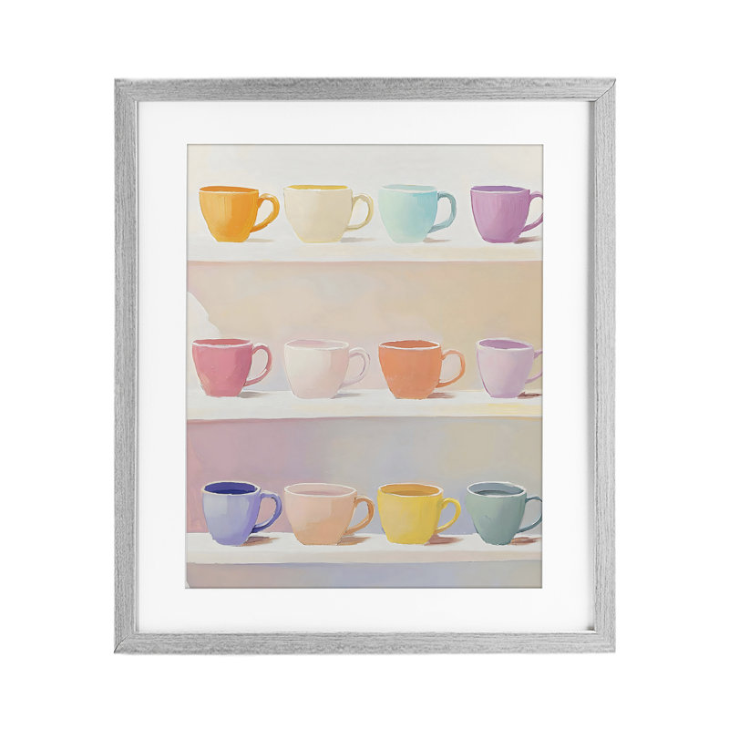 «Rows of Pastel Teacups», impression sous verre encadrée, design par The Prints Vibe, 16 x 13