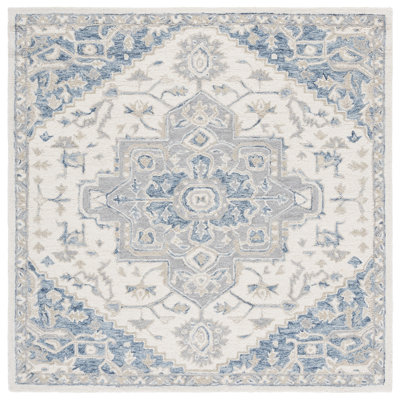 Cremont Hand Tufted Wool Cotton Oriental Rug in Ivory/Navy