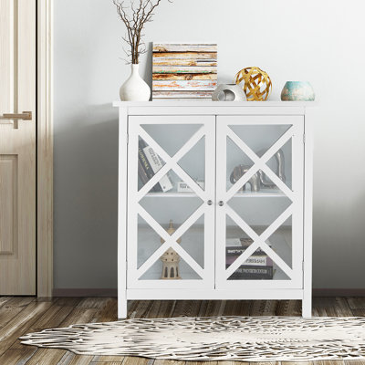 Gracie Oaks Kitchen Buffet Sideboard Storage Cabinet W/glass Doors & Adjustable Shelf White -  45F0071FBF7A479F9B5F4D54415F04A6