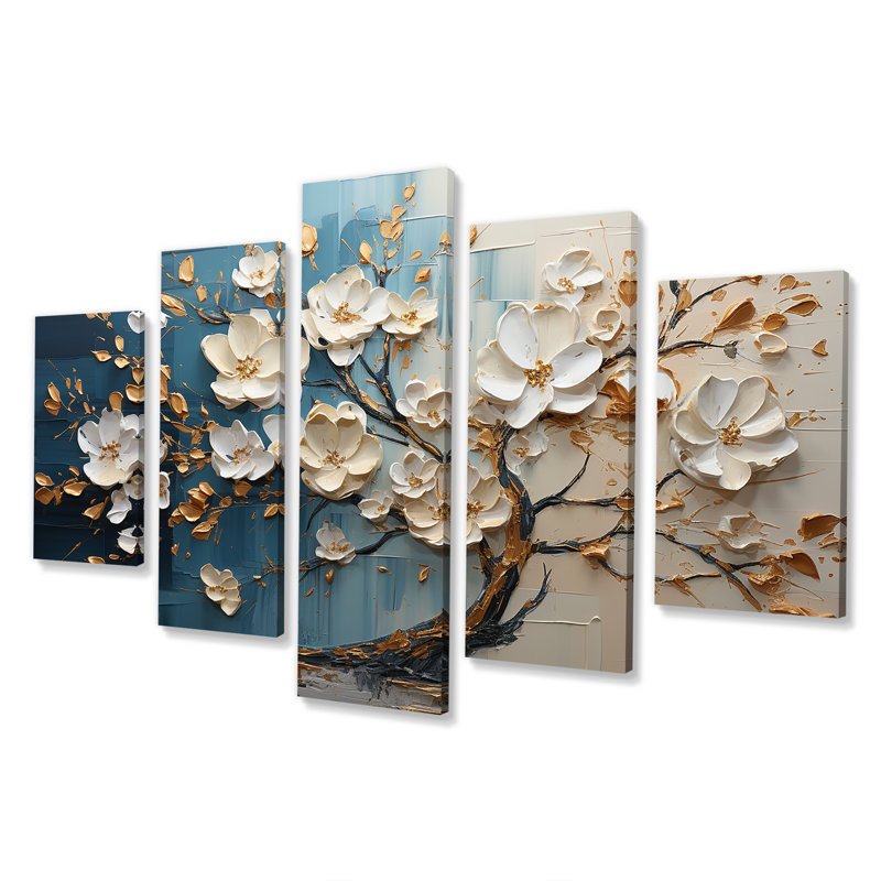 Orchidée bleue et blanche Golden Of Branches III - ensemble de décorations murales multi-panneaux