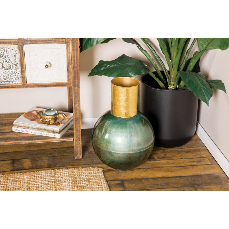 Metal Table Vase, Teal, 14.15" H x 9.85" W x 9.8" D