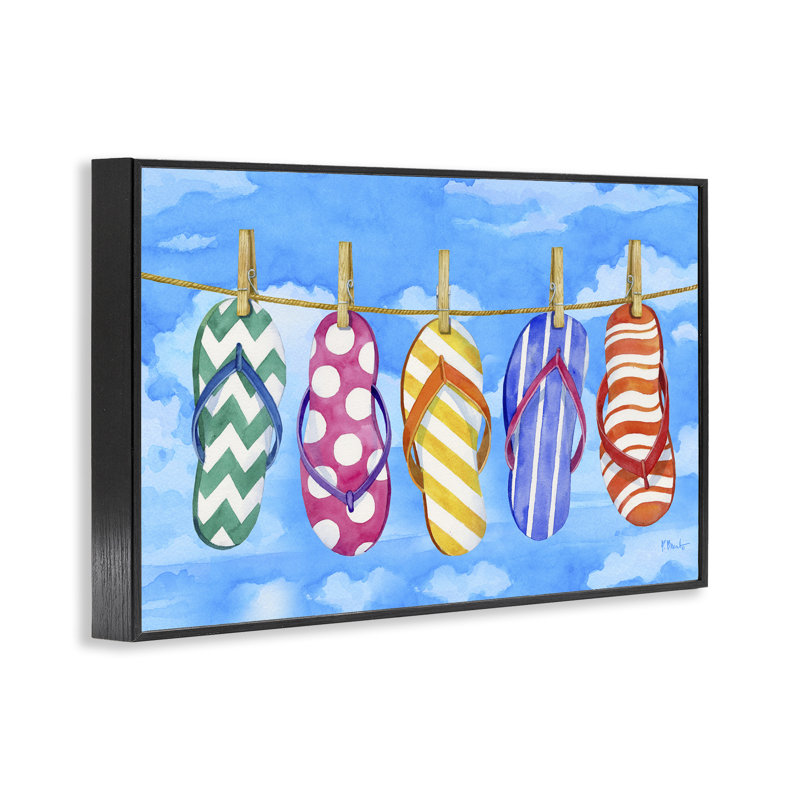 Flip Flops on corde à linge, estampe numérique par Paul Brent, Giclée encadrée noir minuit, H 12 po x l 18 po