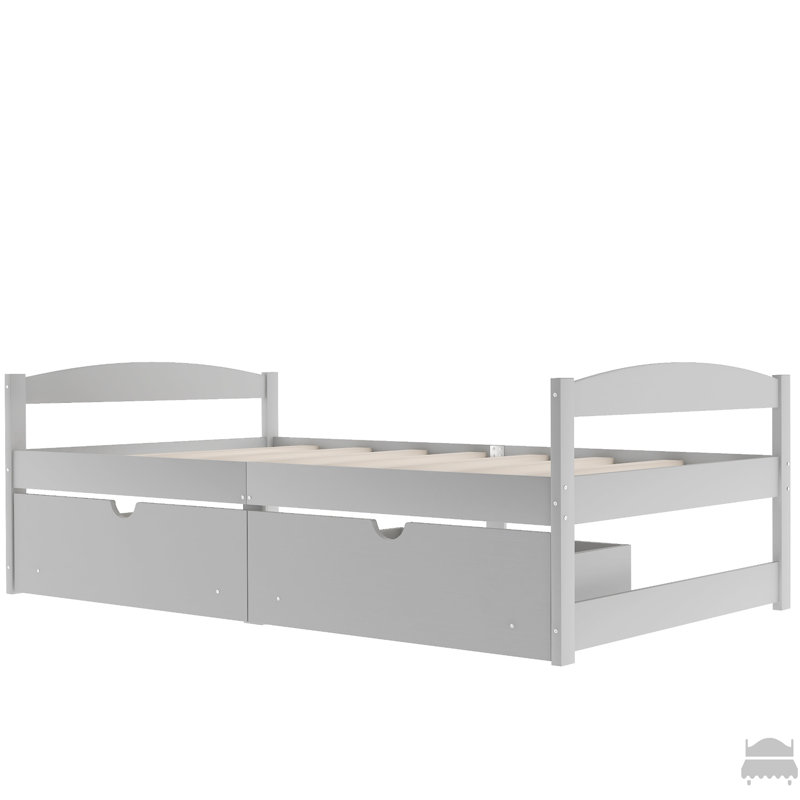 Lit plateforme simple avec deux tiroirs, Gris