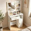 Ensemble de coiffeuse avec miroir, bureau de coiffeuse, table de maquillage avec 1 tiroir, ensemble de coiffeuse pour chambre à coucher