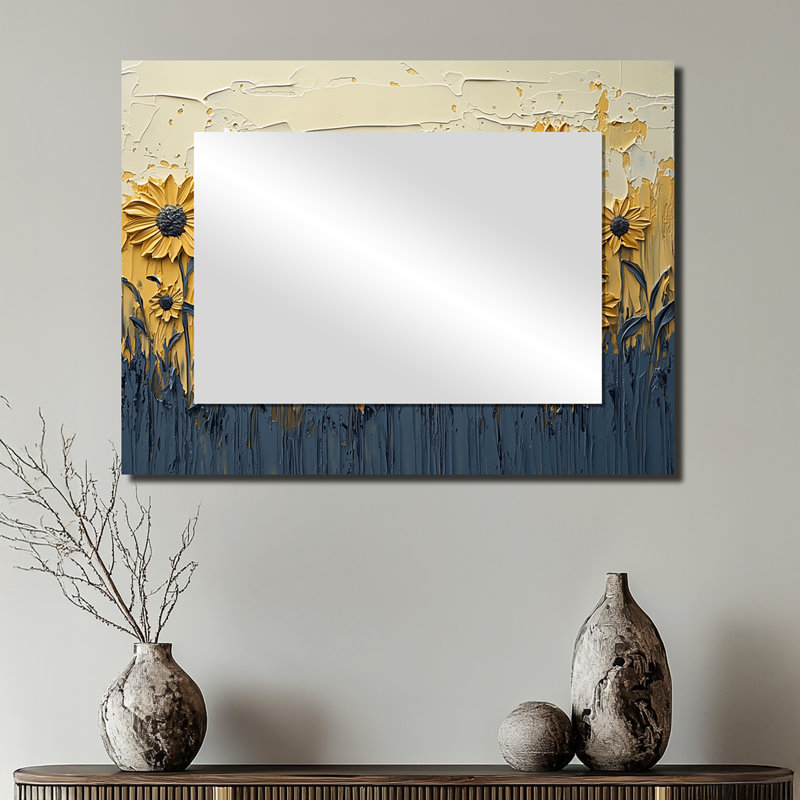 «Paint Effect On Golden Glow Sunflowers I» - Art mural miroir floral - imprimé sur métal, 24 po x 32 po