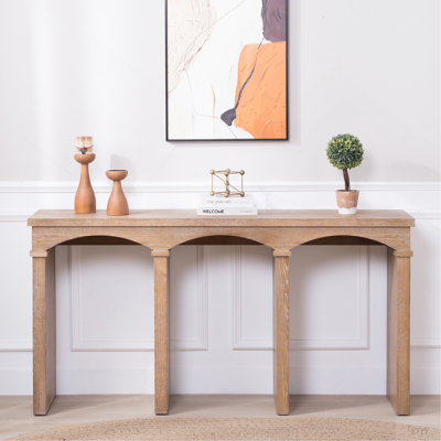Rustic Archway Console Table – 60"Long Entryway Table With Decorative Arched Legs, Natural Wood Finish, Narrow Sofa Table For Hallway, Living Room, Or Foyer