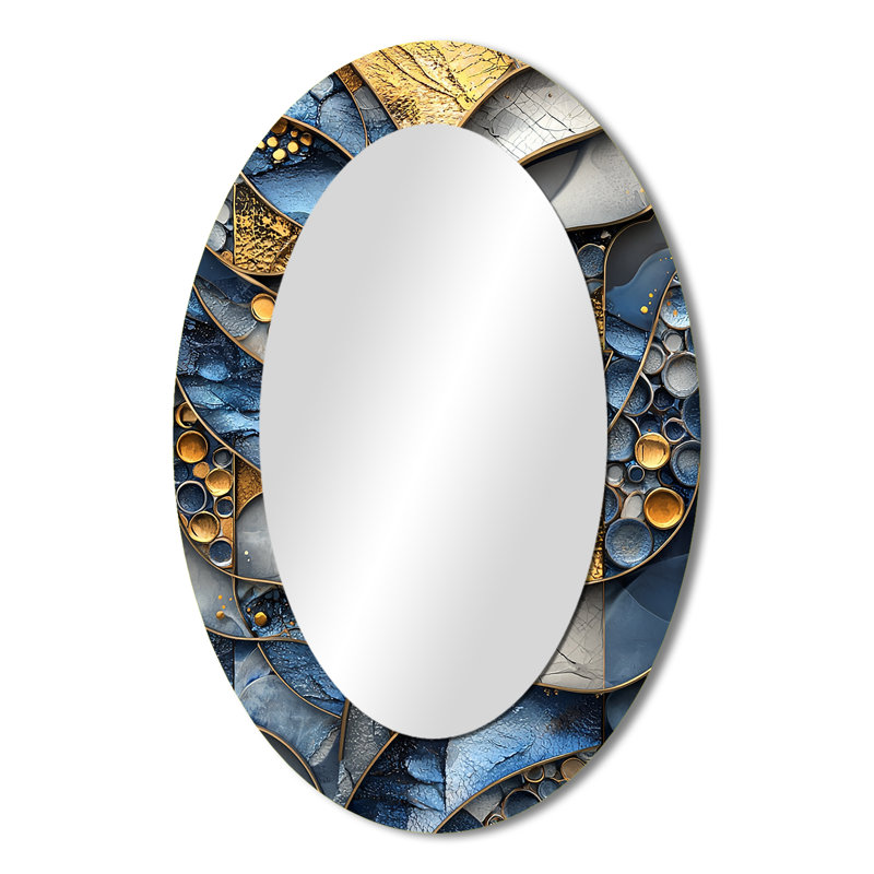 Carrelage abstrait bleu et gris I - décor de miroir mural gris ovale, 36 po x 24 po